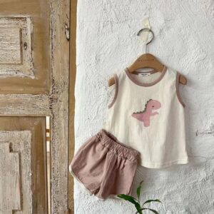 y263 - Baby Cute Dinosaur Vest Shorts Casual Suit - Image 2