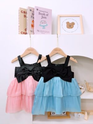 y308 - Pink Mesh Ribbon Suspender Dress