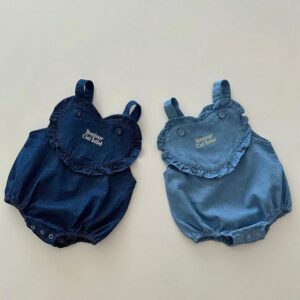 y322 - Baby Girl Embroidered Denim Overalls Rompers Suit - 图片 3