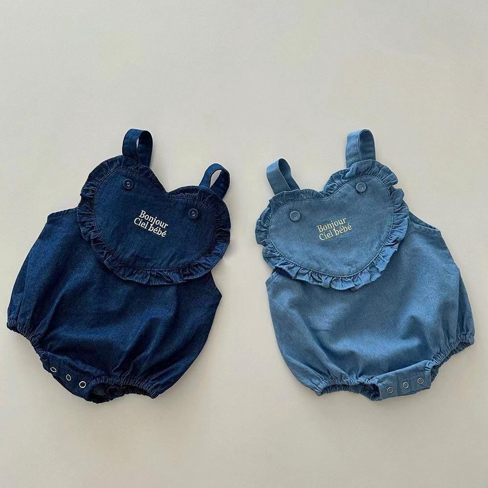 y322 - Baby Girl Embroidered Denim Overalls Rompers Suit - 图片 3