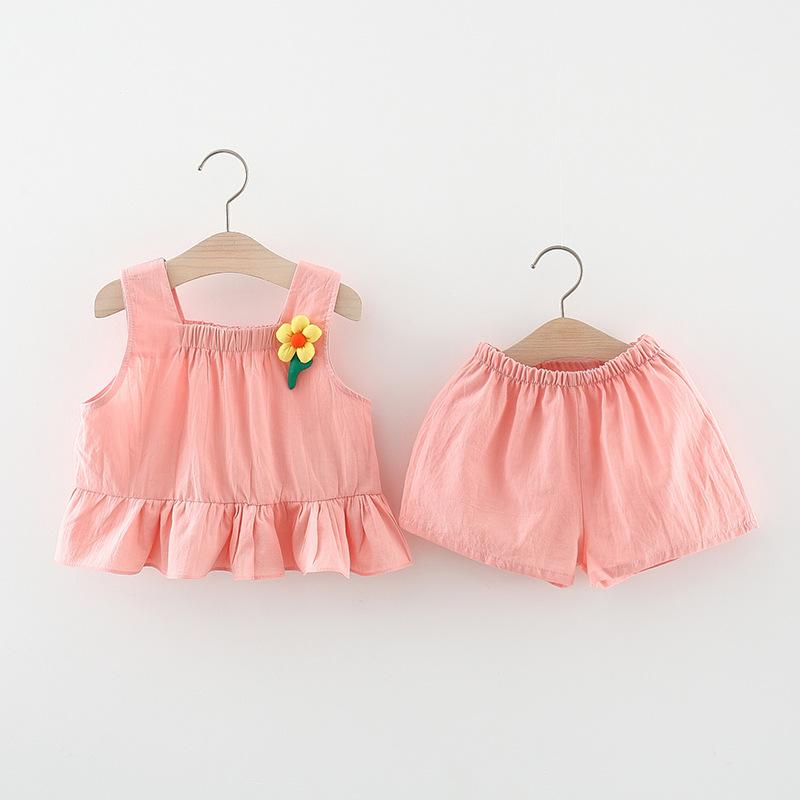 y317 - Girls Little Flower Sleeveless Vest Suit - Image 2