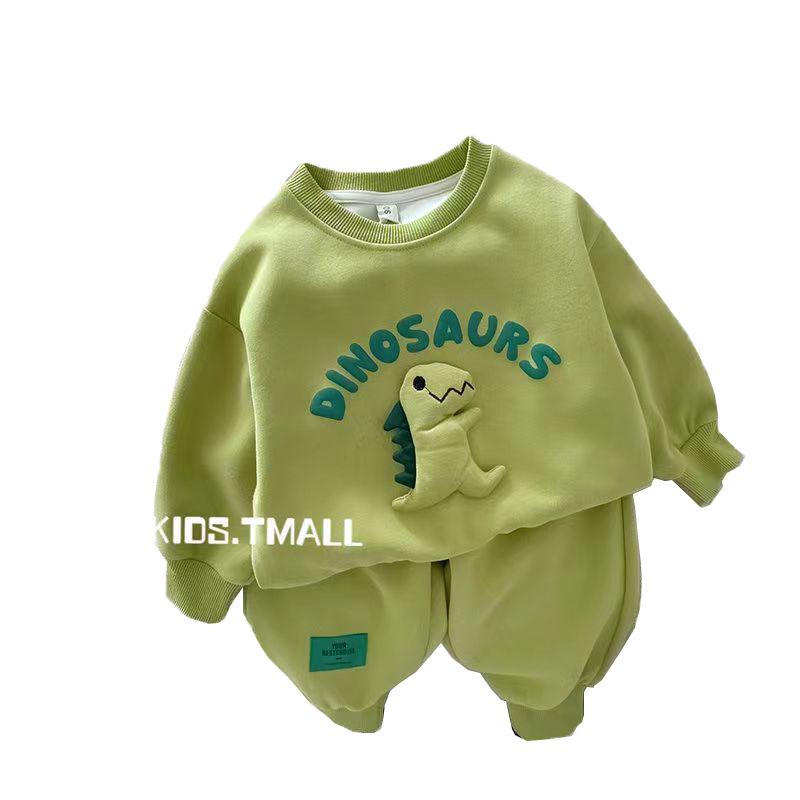 y295 - 3D Dinosaur Sweatshirt and Casual Pants Two-Piece Set - 图片 1