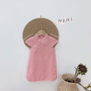 y297 - Girls Plaid Cheongsam - Image 1