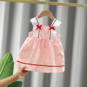 y300 Girls Suspender Plaid Dress - 图片 3
