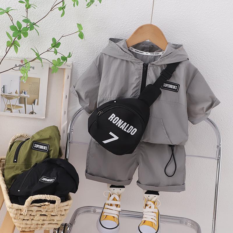 y329 - Boys Half-Zip Hooded Short-Sleeved Suit With Sling Bag - Image 1