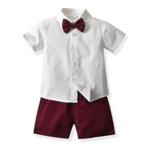 y314 - Boys Short-Sleeved White Shirt Overalls Suit - 图片 3