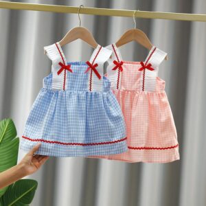 y300 Girls Suspender Plaid Dress - 图片 1