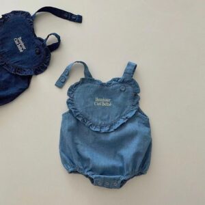 y322 - Baby Girl Embroidered Denim Overalls Rompers Suit - 图片 2