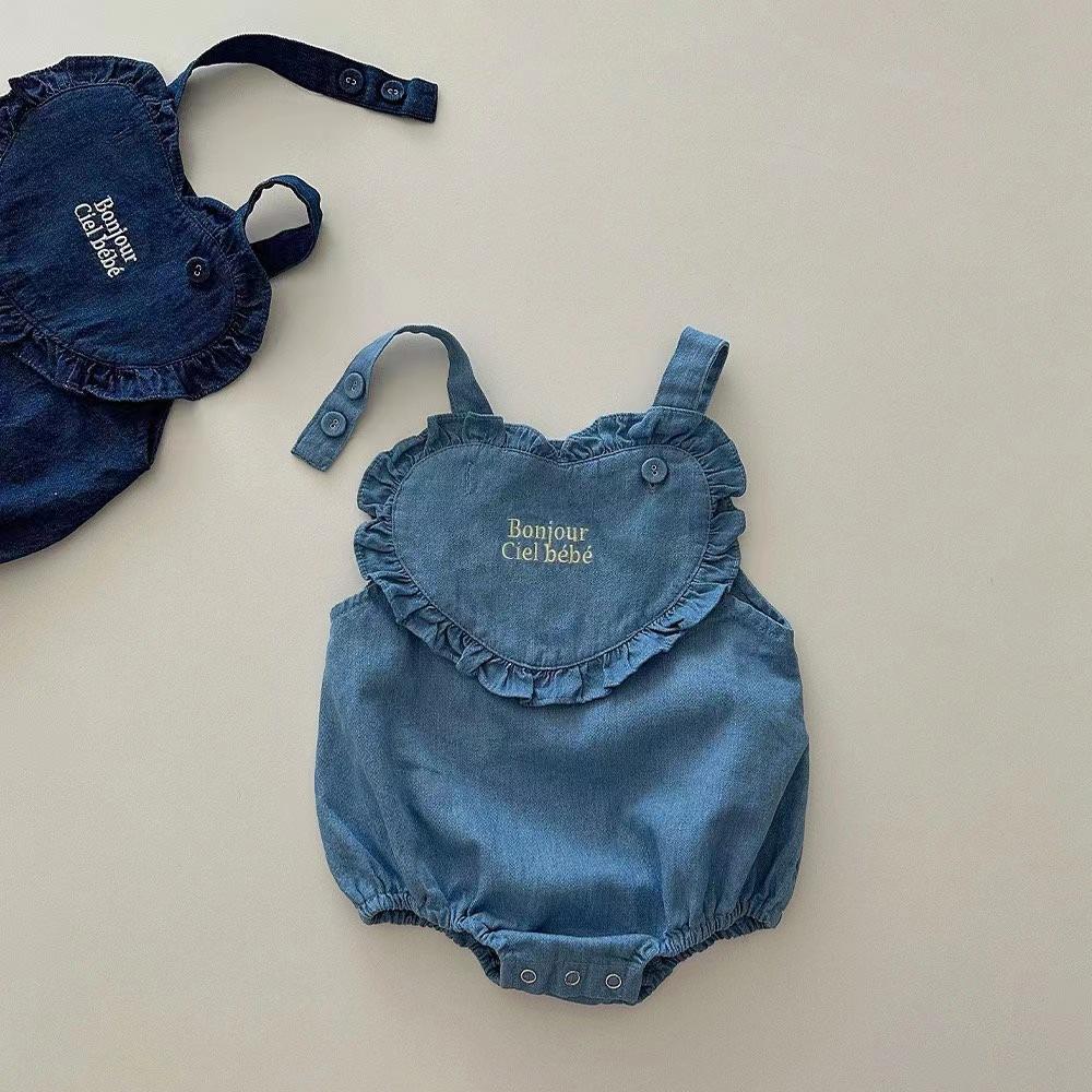 y322 - Baby Girl Embroidered Denim Overalls Rompers Suit - 图片 2