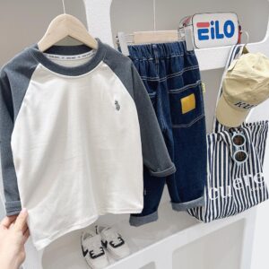 y311 - Boys Round Neck Long Sleeve Bottoming Shirt - 图片 3
