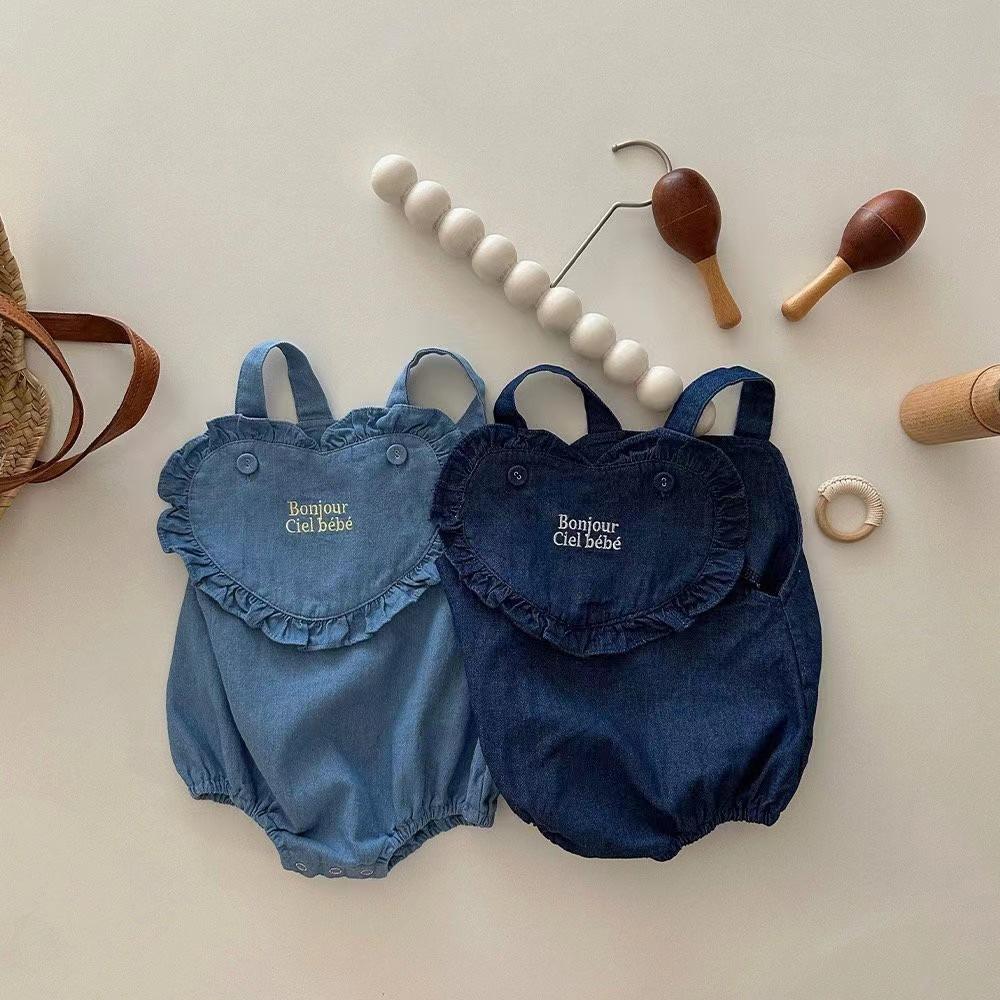 y322 - Baby Girl Embroidered Denim Overalls Rompers Suit - 图片 1