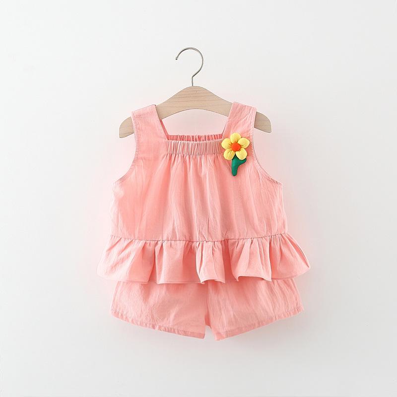 y317 - Girls Little Flower Sleeveless Vest Suit - Image 1