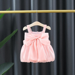 y318 - Girls Big Ribbon Suspender Dress
