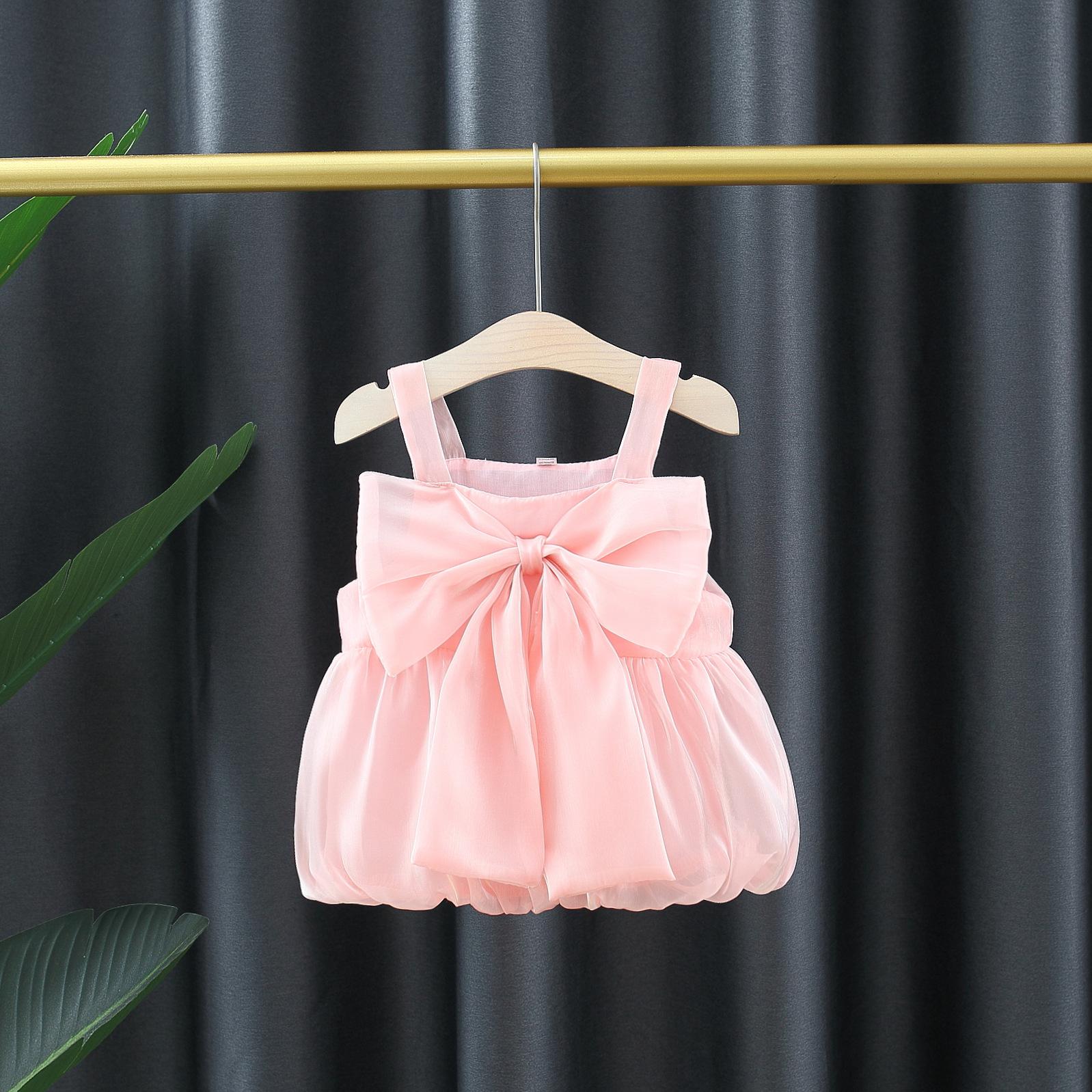 y318 - Girls Big Ribbon Suspender Dress - 图片 1