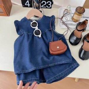 y346 - Stylish Earring Denim Two-Piece Set - 图片 2