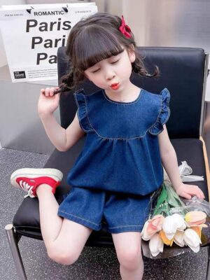 y346 - Stylish Earring Denim Two-Piece Set - 图片 4