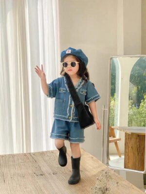 y343 - Korean Style Soft Denim Suit - 图片 1