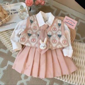 Little Girl's Three-Piece Preppy Style Knitted Vest - y368 - 图片 4