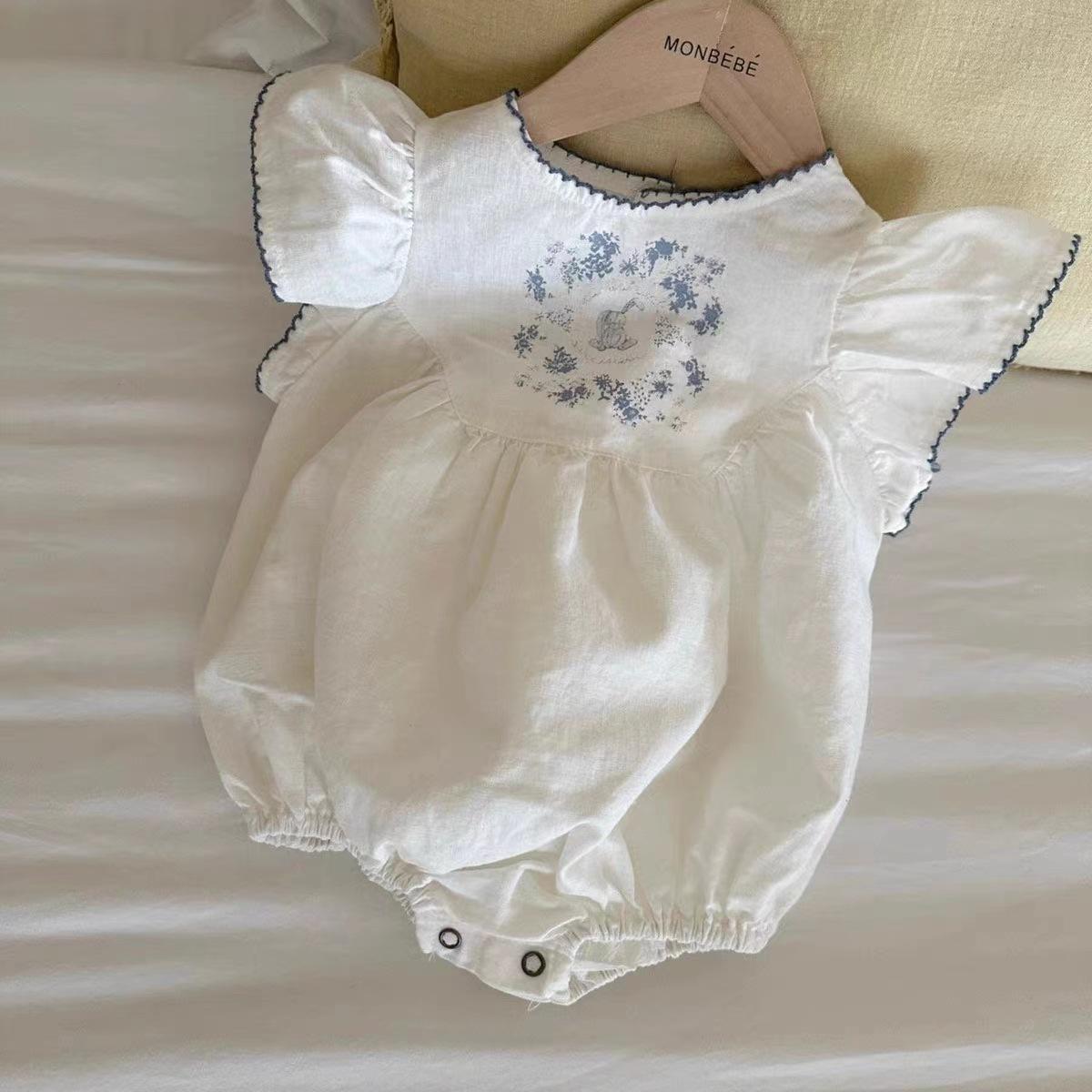 Embroidered Puff Short-Sleeved Jumpsuit - Y378 - Image 2
