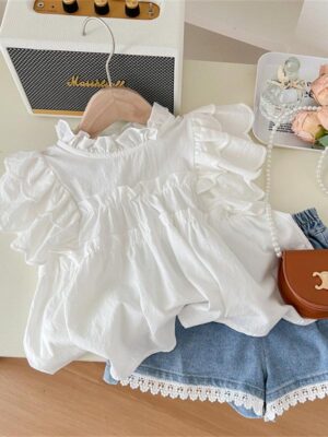 Stylish Short-Sleeve T-Shirt And Denim Shorts Set - y355 - 图片 1
