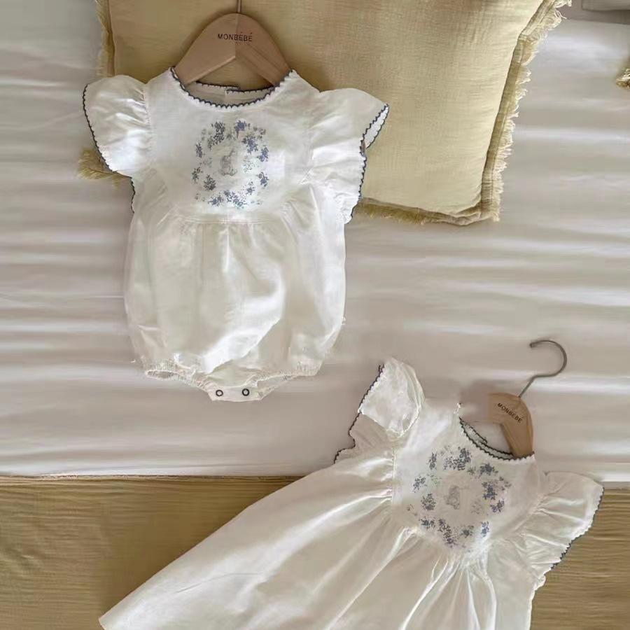 Embroidered Puff Short-Sleeved Jumpsuit - Y378 - Image 1