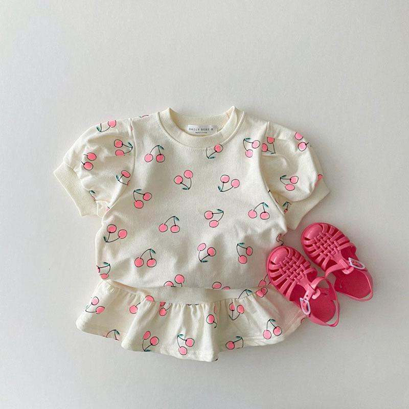 Cherry Print Half-Skirt Two-Piece Set - y353 - Image 1