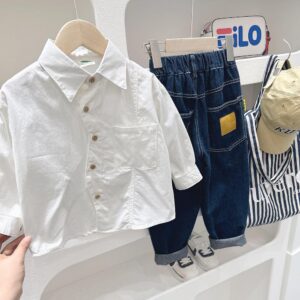 Lapel Casual White Top - y358 - Image 3