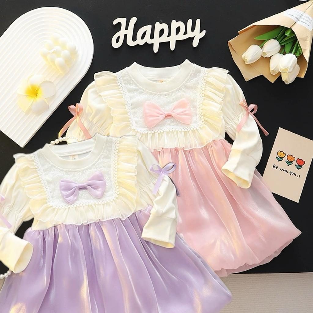 y420 - Bow Long Sleeve Princess Dress - Image 1