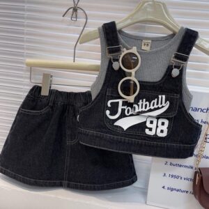 y402 - Black Workwear Short Denim Two-Piece Set - Image 2