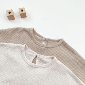 Y392 - Cute Bear Baby Waffle Short Sleeve Onesie - 图片 4