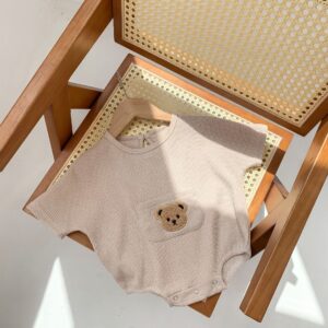 Y392 - Cute Bear Baby Waffle Short Sleeve Onesie - 图片 2
