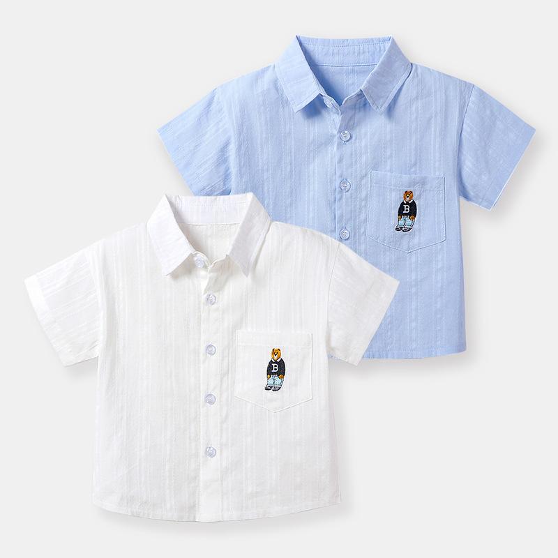 y418 - Bear Short-sleeve Solid Color Shirt - Image 1