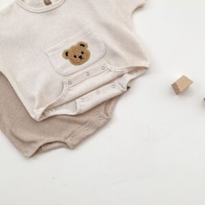 Y392 - Cute Bear Baby Waffle Short Sleeve Onesie - 图片 6