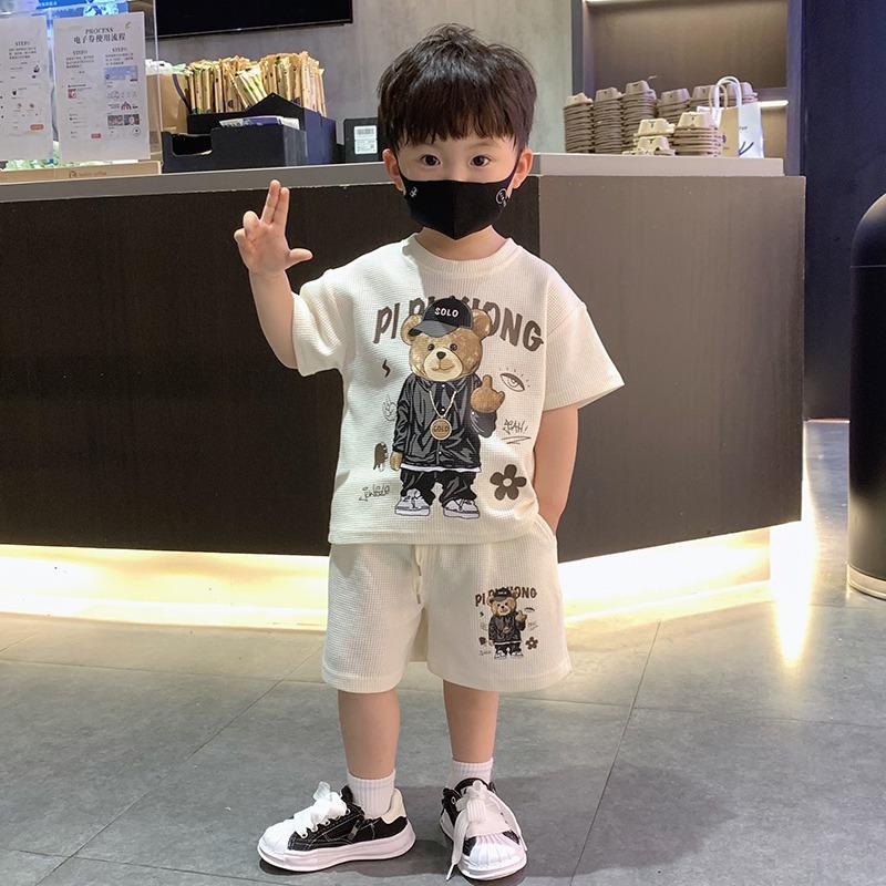 y408 - Summer Bear Handsome Waffle Short-Sleeved Suit - Image 2