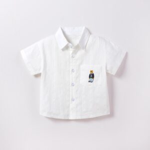 y418 - Bear Short-sleeve Solid Color Shirt - 图片 2