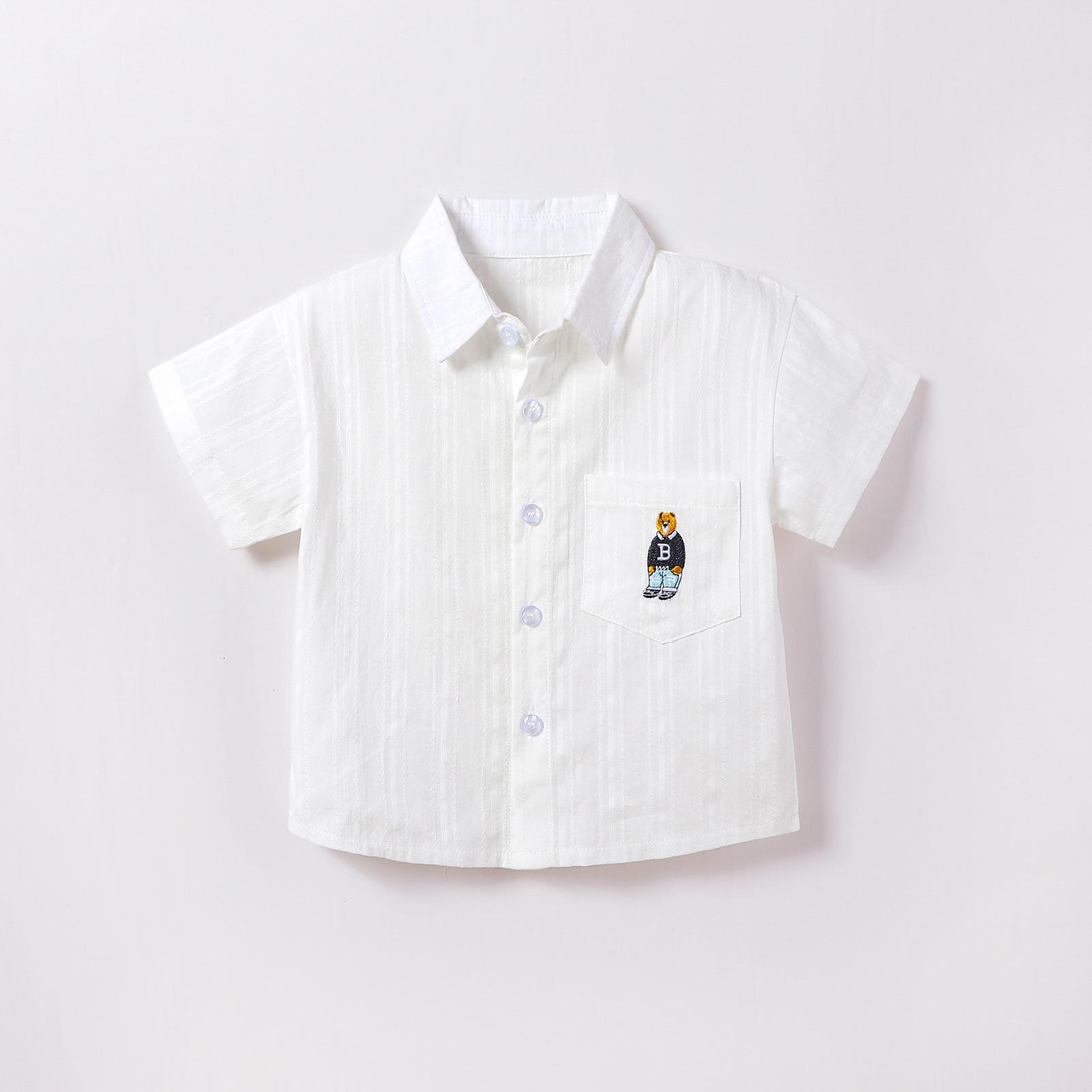 y418 - Bear Short-sleeve Solid Color Shirt - Image 2