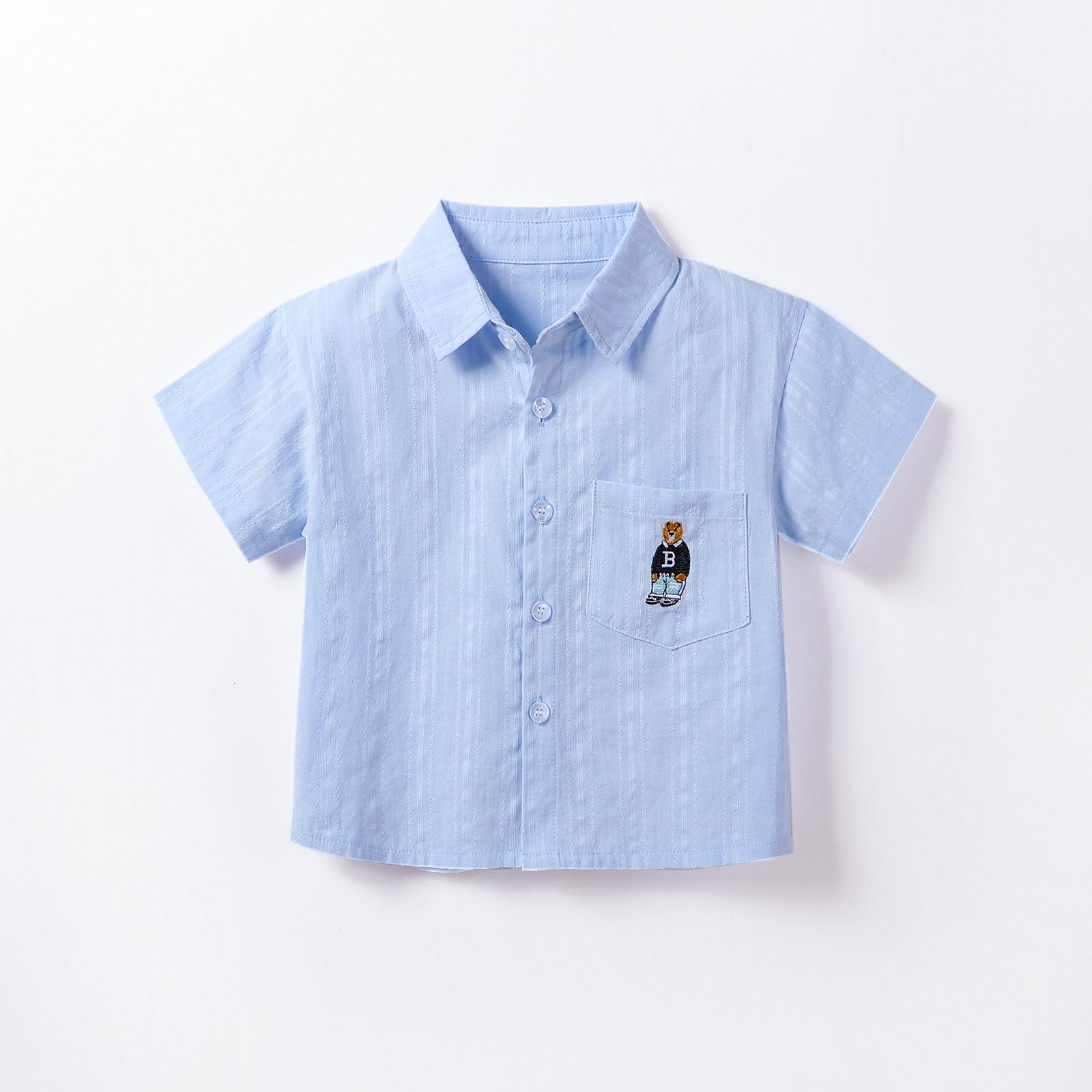 y418 - Bear Short-sleeve Solid Color Shirt - Image 3