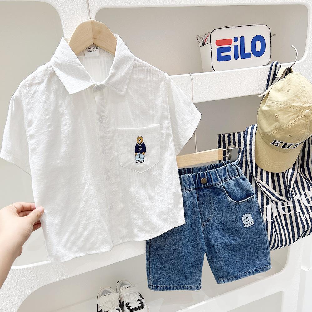 y418 - Bear Short-sleeve Solid Color Shirt - Image 7