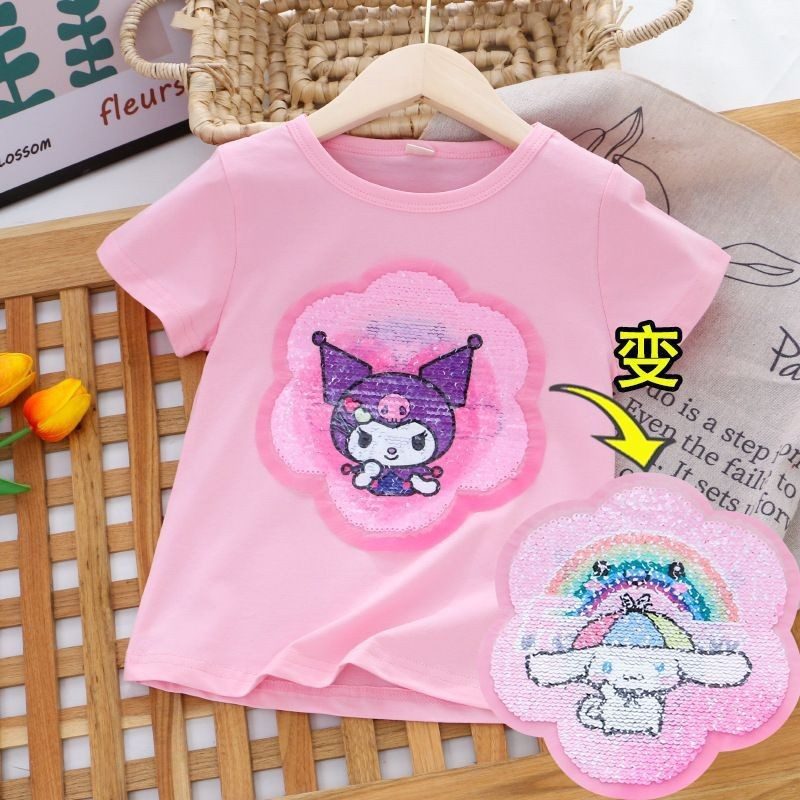 y395 - Double-Sided Color-Changing Sequined Short-Sleeved Top - Image 2