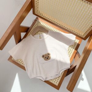 Y392 - Cute Bear Baby Waffle Short Sleeve Onesie - 图片 3