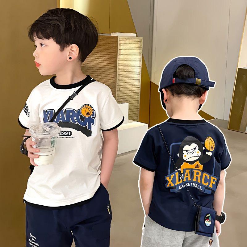 y412 - Summer Cartoon Monkey Basketball Handsome Short Sleeve T-Shirt - Image 1