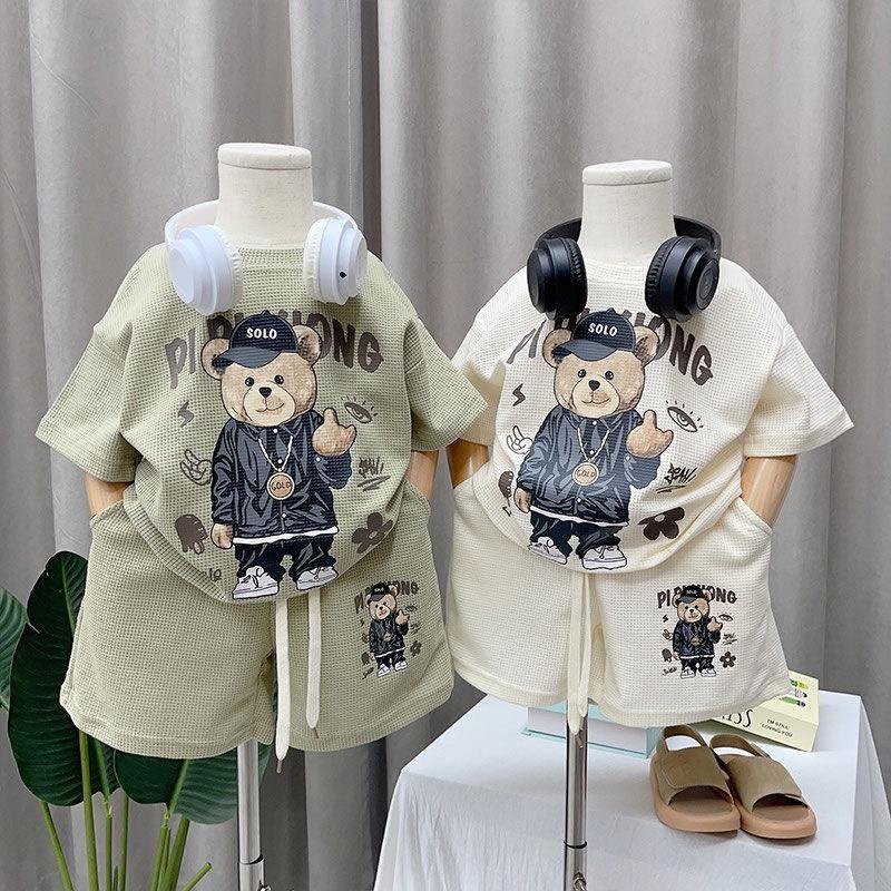y408 - Summer Bear Handsome Waffle Short-Sleeved Suit - Image 4