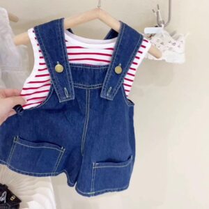 y425 - Baby Girl Denim Overalls Suit - 图片 4
