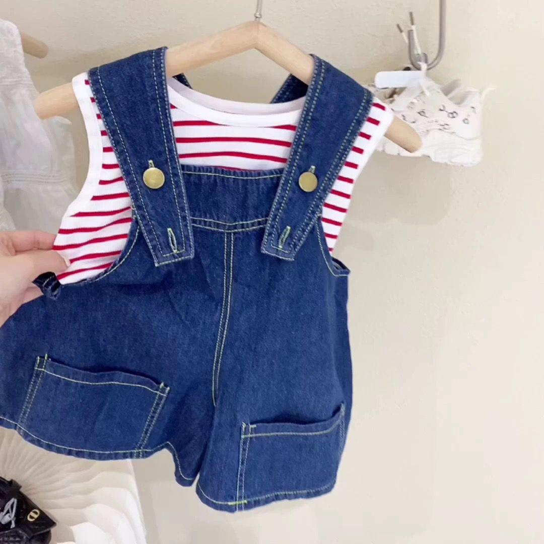 y425 - Baby Girl Denim Overalls Suit - Image 4
