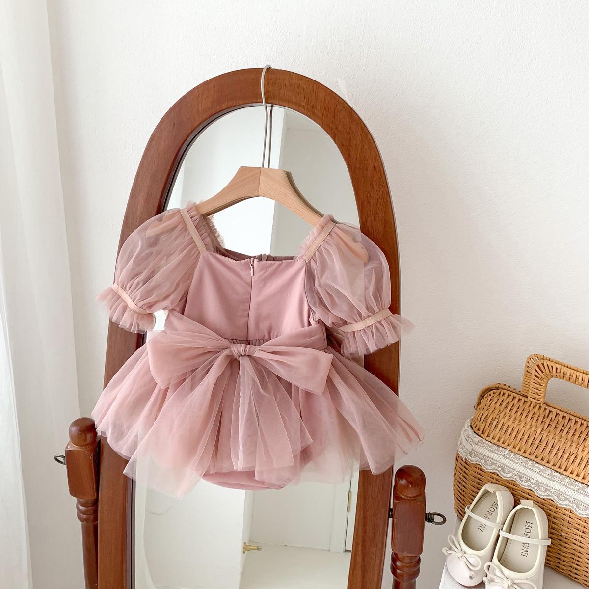 Y426 - Baby Girl Bow Mesh Princess Romper - 图片 4