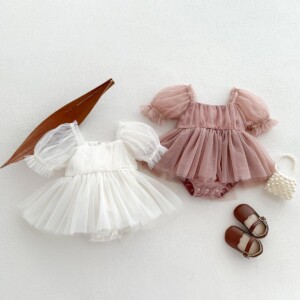Y426 - Baby Girl Bow Mesh Princess Romper