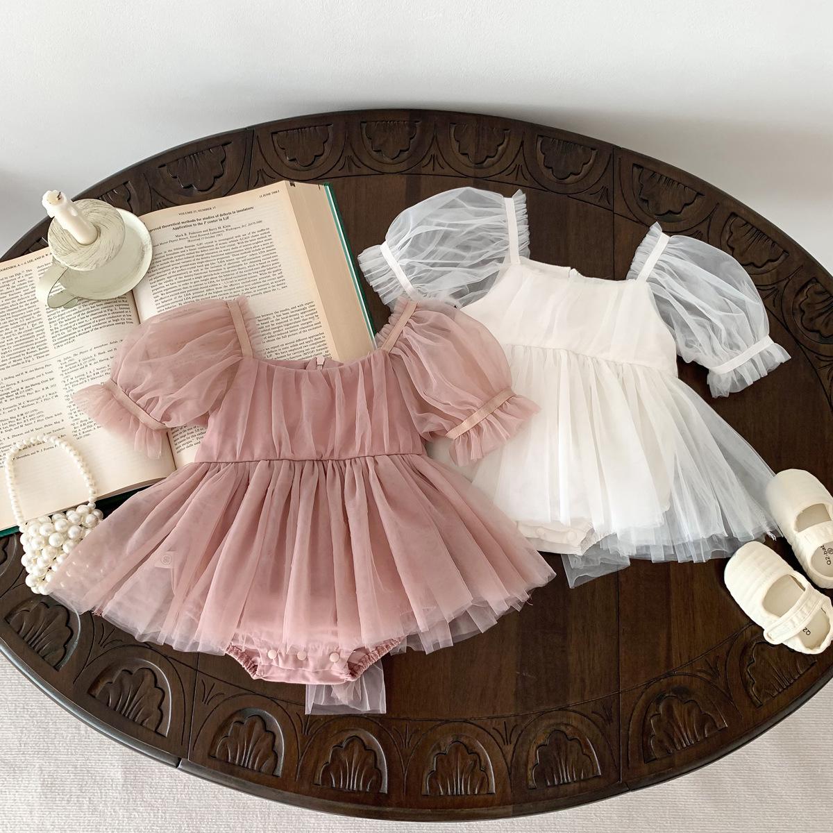 Y426 - Baby Girl Bow Mesh Princess Romper - 图片 2