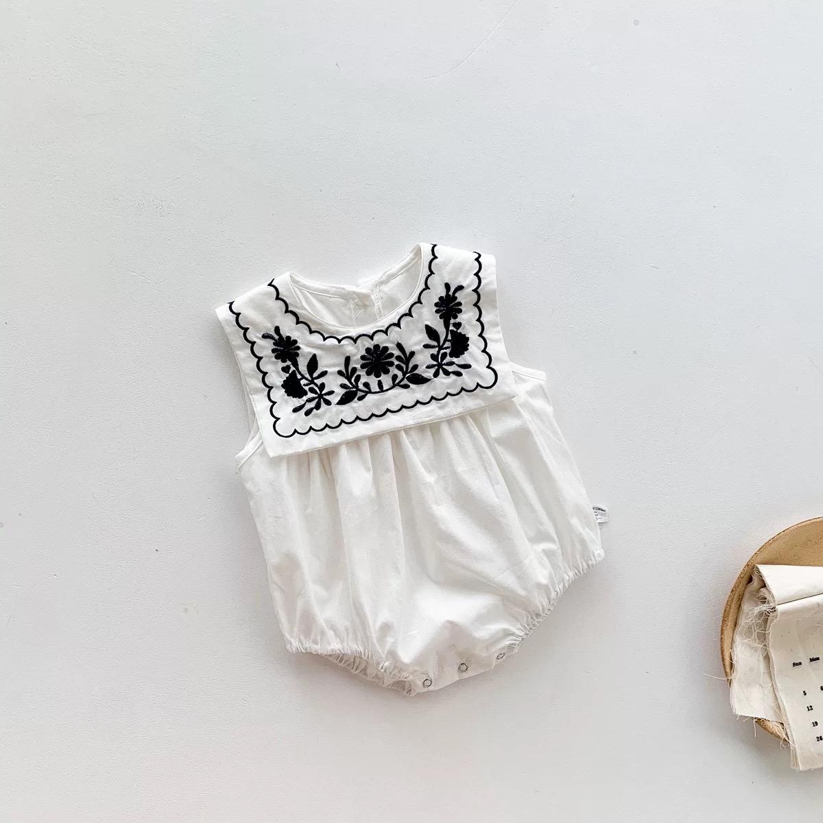y020 - ins2023 summer style cool pure navy collar embroidered sleeveless romper baby girl jumpsuit jumpsuit for infants and young children - Image 7