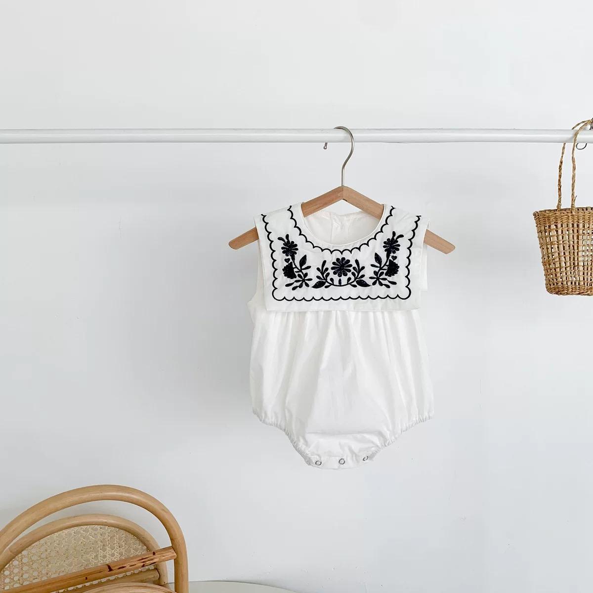 y020 - ins2023 summer style cool pure navy collar embroidered sleeveless romper baby girl jumpsuit jumpsuit for infants and young children - Image 8