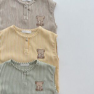 y452 - Striped Sleeveless Vest Shorts Set - 图片 6